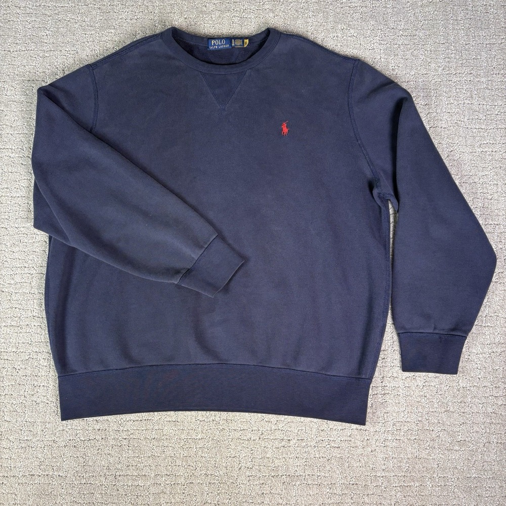 Polo Ralph Lauren Vintage Pony Pullover Crewneck Sweatshirt Size XL Navy Blue
